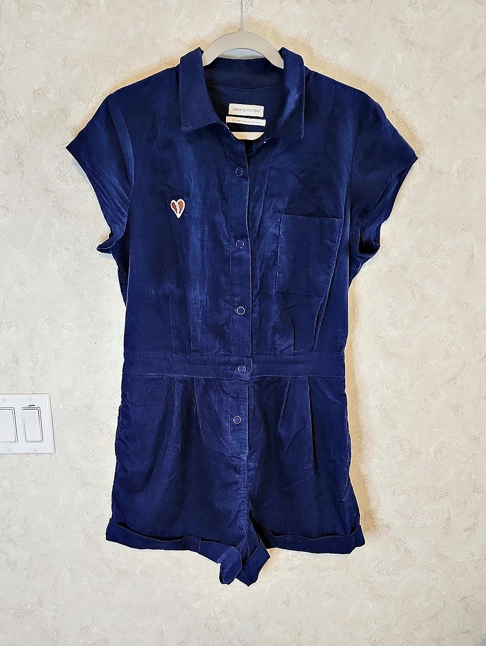 Urban Outfitters Quinn Shortie Corduroy Romper Knock Out Blue Large